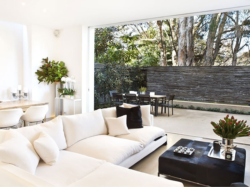 Living room with white sofa